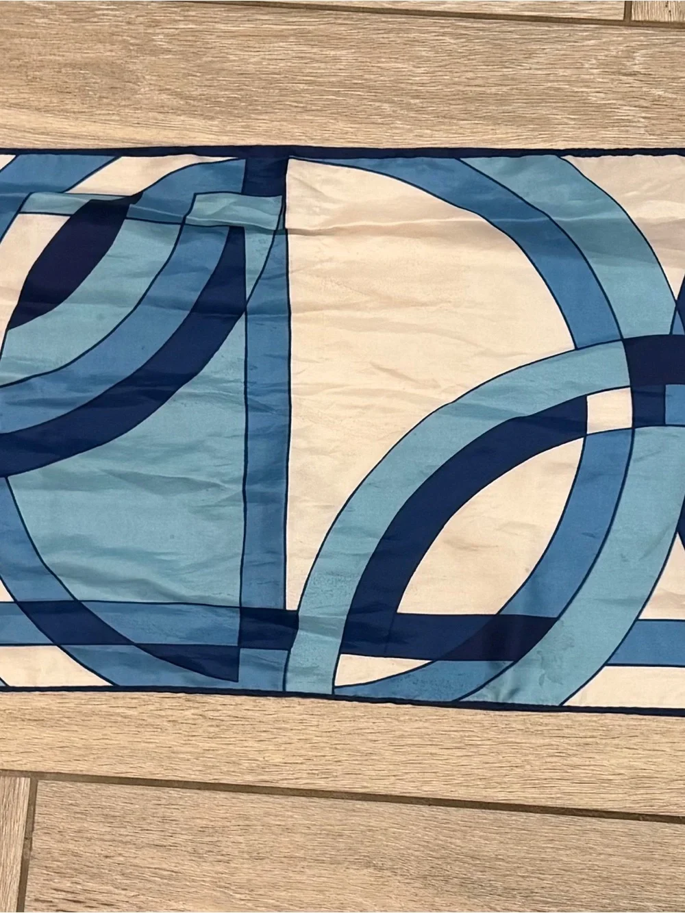 Vintage Christian Dior Geometric Silk Scarf Navy Blue Turquoise Cream Long